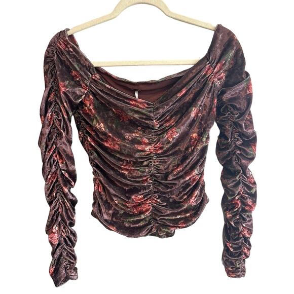 NWOT Free People Reina Floral Off The Shoulder Top In Velvet Brown Size Small - Picture 1 of 6